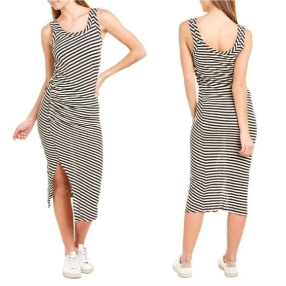 All Saints Tina T-Shirt Dress Size L Stripe Black Sleeveless Side-Slits Cotton - Picture 5 of 9